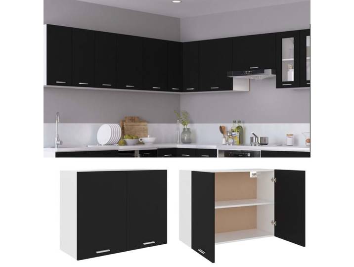Armoire suspendue Meuble haut cuisine Noir 80x31x60cm Bois d'ingénierie 8162851 FrenchDays