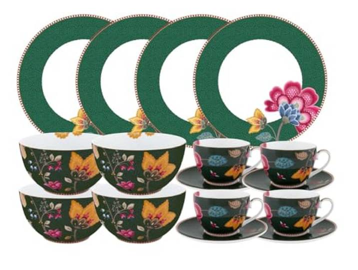 Pip Studio Fantasy Green Frühstücks Set Tasse mit Untertasse 12tlg