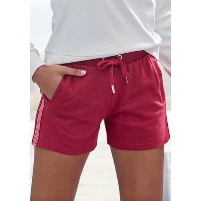 Shorts H.I.S, Damen, Gr. 40/42, N-Gr, rot, Interlock, Obermaterial: 60% Baumwolle, 40% Polyester, unifarben, Basic, bequem kurz, Hosen Shorts, mit seitlichen Streifen, Loungewear