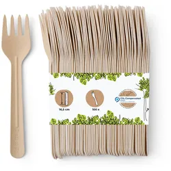 BIOZOYG 100 Stück Papierbesteck 16,5cm - Umweltfreundliche Einweggabeln braun Biologisch abbaubare Essgabeln Stabil Ideal für Catering und Events