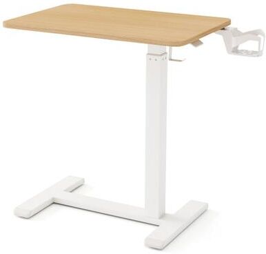 Costway Mobile Standing Desk Height Adjustable Overbed Bedside Table with Cup Holder-Natural