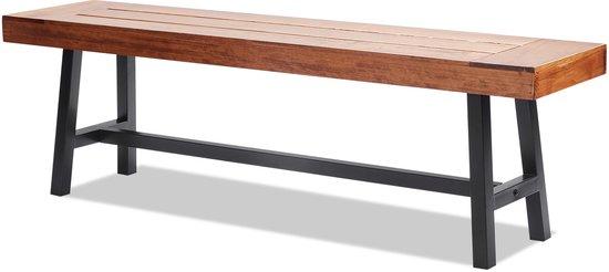 Holzgartenbank mit Metallfuß, 160 cm, Tragfähigkeit bis 226,8 kg, Außen-Dining- & Terrasesseln für Garten, Park, Garten, Veranda