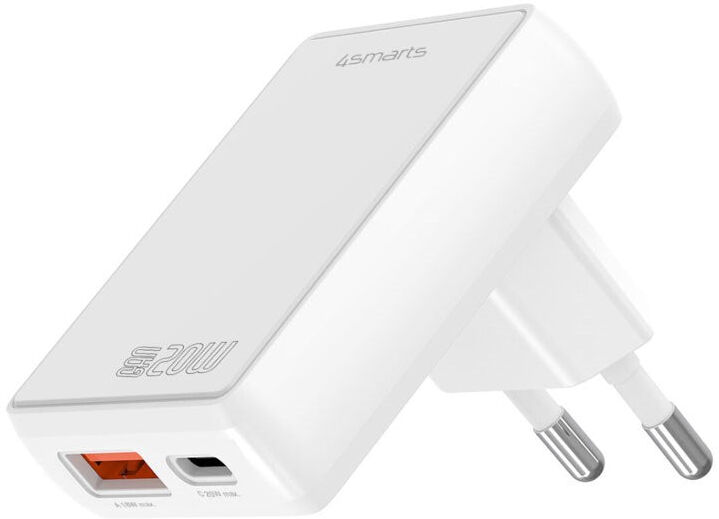 4smarts FlatPlug 20W Vægoplader m. 1 x USB-C 1 x USB-A - Hvid