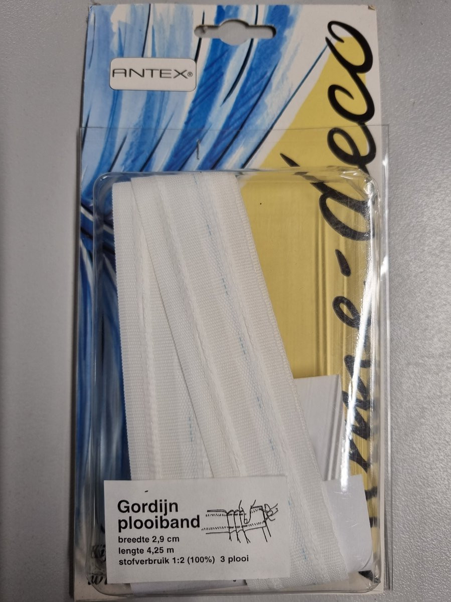 Antex Gordijn plooiband met 3 plooien, breedte: 2,9 cm, lengte: 4,25 meter