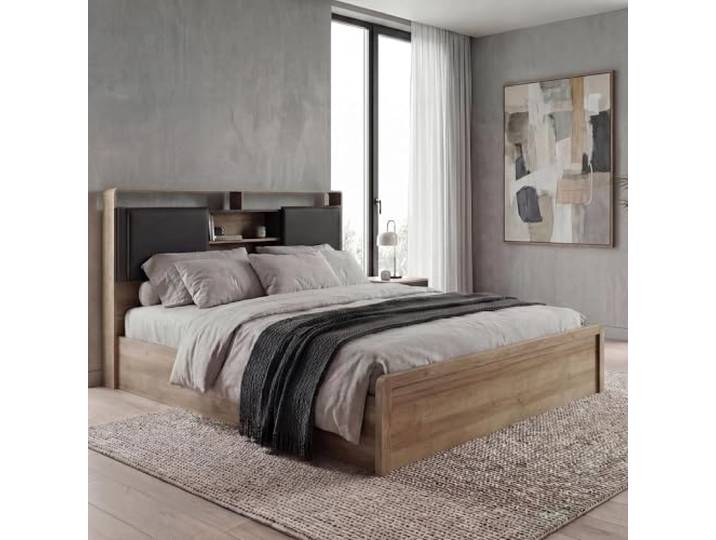Mendler King Size Bett HWC-P43 180x200cm - Rivera-Eiche-Optik, dunkelgrau
