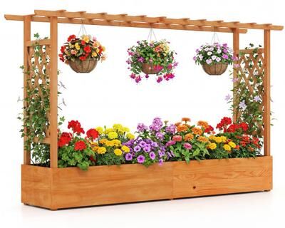 Costway Raised Garden Bed Planter Box with Lattice Trellis Drainage Holes