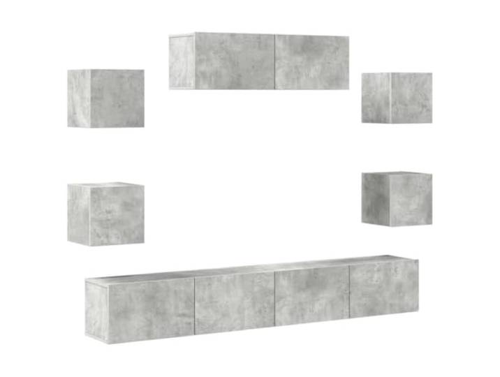 Roanoer 7-TLG. TV-Schrank-Set Hängend Betongrau Holzwerkstoff Modulare Lowboards zur Wandmontage schaffen Ordnung im Wohnzimmer und bieten flexiblen Stauraum für Medien.