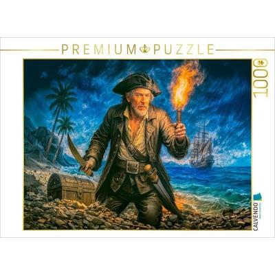 CALVENDO Puzzle Captain Kidd bei Nacht - Versteckte Schatztruhe Puzzle | 1000 Teile Lege-Größe 64x48cm Foto-Puzzle für glückliche Stunden