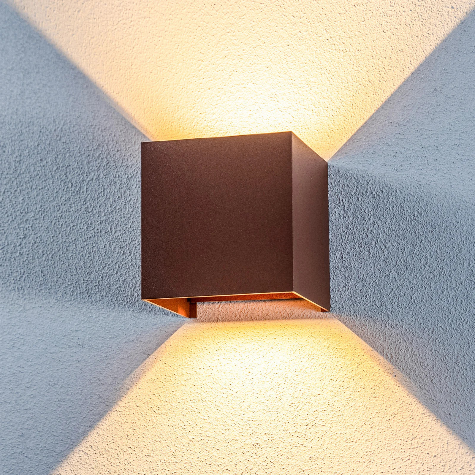 Lindby Nivar Square LED buiten wandlamp - Rust Brown - Modern Metaal - Voor balkon of terras