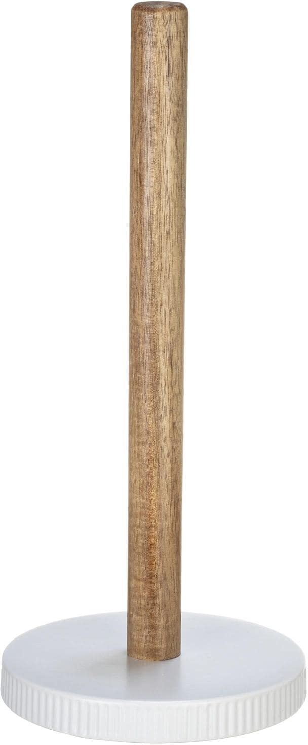 Küchenrollenhalter WENKO "Refia", braun (braun, weiß), B:14cm H:32cm Ø:14cm, Holz, Keramik, Küchenrollenhalter, Küchenrollenhalter braun, weiß Einheitsgröße