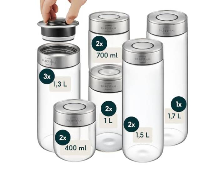 SILBERTHAL Vorratsglas mit Deckel 12er Set Mix - jetzt stapelbar Vorratsdosen mottensicher für luftdichte & auslaufsichere Aufbewahrung in der Küche