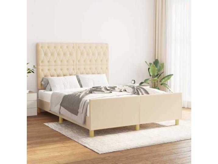 LPERTGFHU Bettgestell 140x200 cm Stoff - Stabiler Rahmen mit Kopfteil Höhenverstellbares Kopfteil, Inklusive Lattenrost, Modernes Creme-Design