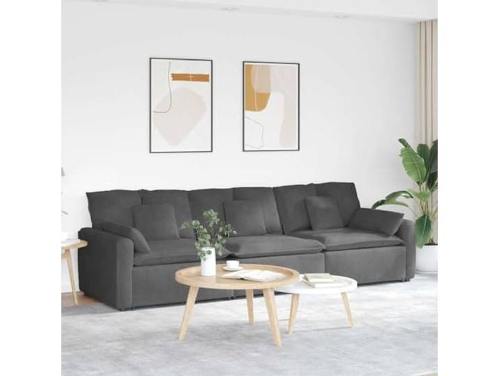 Modulares Sofa mit Kissen Dunkelgrau, 3-teilig, Cordstoff, Metallrahmen 3 Module, Cordstoffbezug, Metallrahmen, Holzarmlehnen, Textilene-Sitzflächen, inklusive Kissen, flexibel arrangierbar