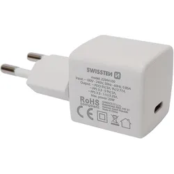 Swissten GaN Travel Charger USB-C 25W Power Delivery (25 W), USB Ladegerät, Weiss