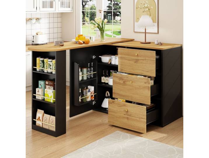 Zitty Table de bar extensible Mange-debout pivotant 360° avec rangement 138-204x39x104cm MDF Effet Bois