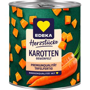 Edeka Gemüsekonserve Herzstücke Karotten, ohne Zuckerzusatz, gewürfelt in der Dose, 800 g