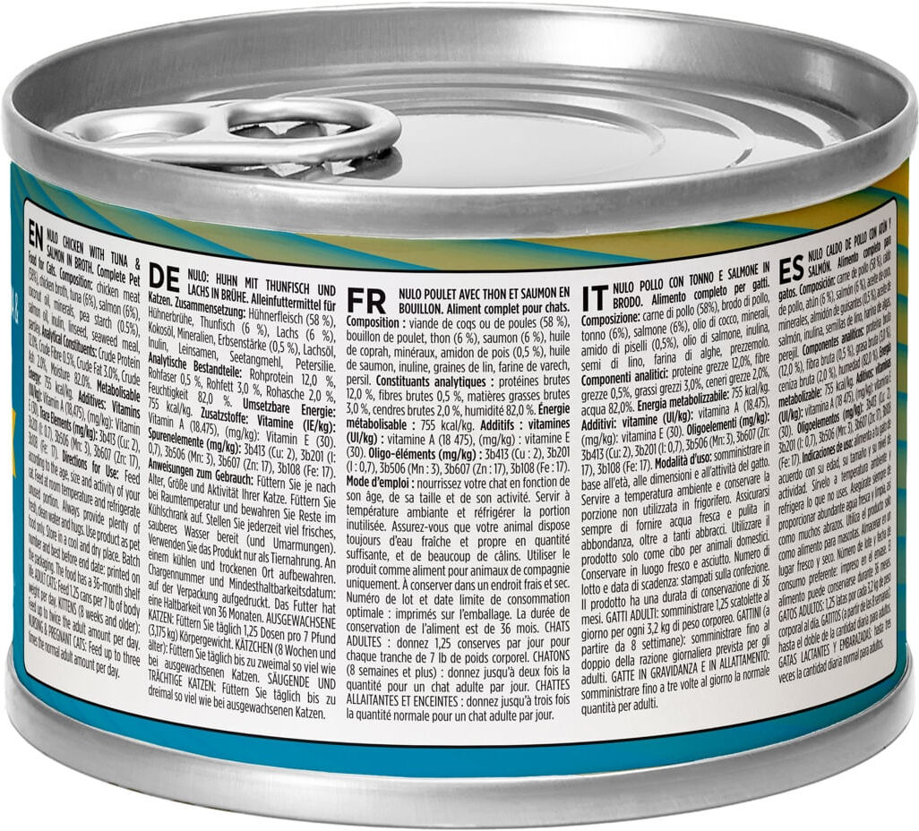 Nulo Cat Real Shreds Lattina Multipack 8x170G POLLO CON TONNO E SALMONE