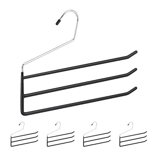 Relaxdays Broekhangers multi set van 5 stuks, zwart, antislip met 3 stangen
