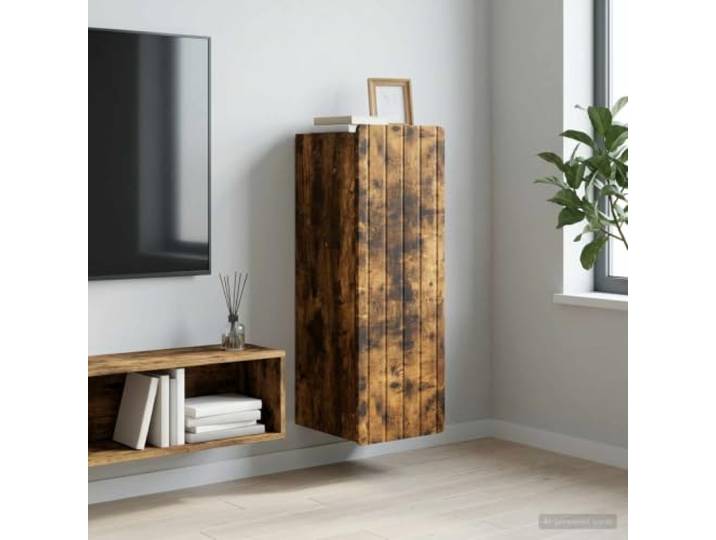 Wandschrank Eiche 33 x 34,5 x 93,5 cm, Holzwerkstoff Geräucherte Holzwerkstoff mit Vintage-Optik, 2 Regalböden und 1 Tür, 90°-Pendeltüren für vollen Zugriff, max. 60 kg belastbar