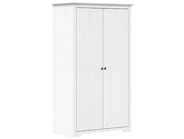 HBBMGYD Kleiderschrank Bodo, weiß, 99 x 53,5 x 173 cm, massives Kiefernholz Französisches Design, Aufhängungsschiene, oberes Regal, Metallgriffe, Wandbefestigung im Lieferumfang enthalten