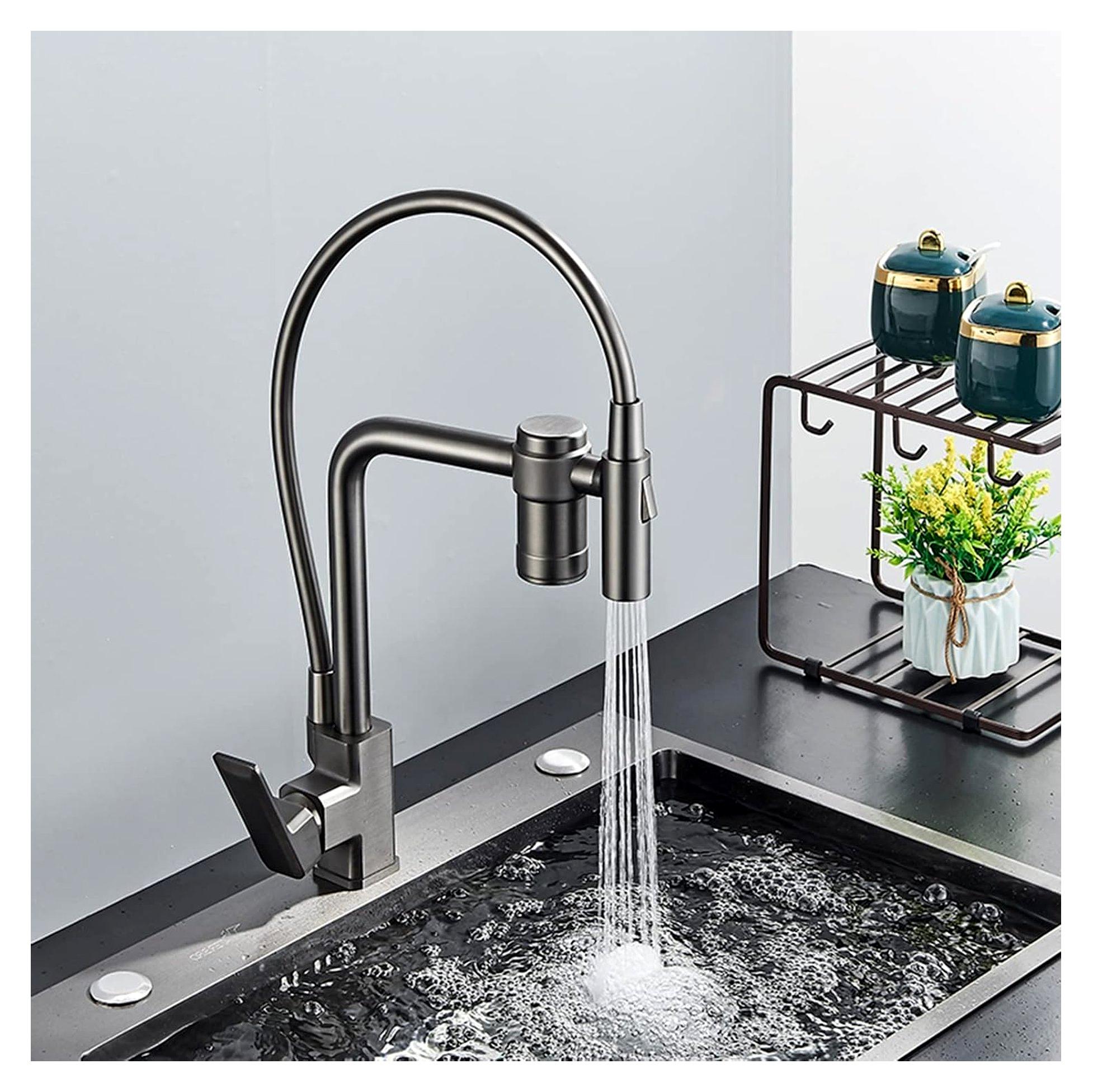 2-in-1-Küchenarmatur für Filterwasser mit ausziehbarem 2-Funktions-Sprüher, 360 Grad schwenkbarer Reinigungsmischhahn als Einhebel-Einlocharmatur aus massivem Messing