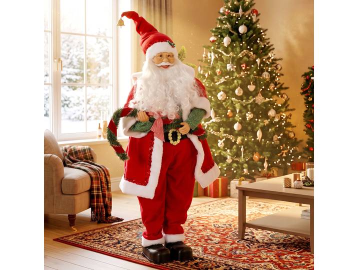 HOMCOM Père Noël Animé 120cm Musical Oscillant Rouge