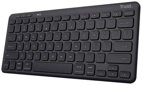 Trust Lyra Compact Bluetooth, Funk Tastatur Deutsch, QWERTZ Schwarz Wiederaufladbar, Geräuscharme Tasten, Spritzwassergeschützt, Multimediatasten
