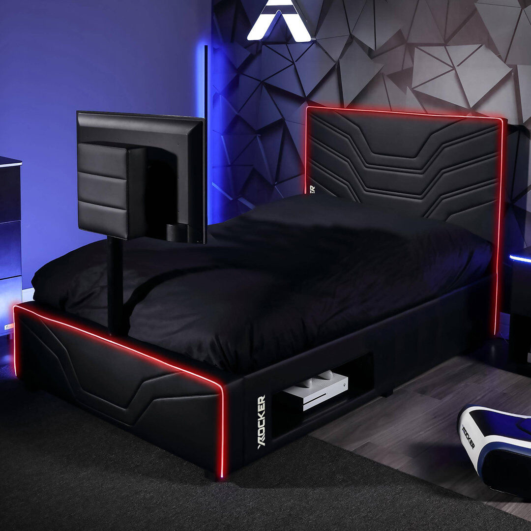 X Rocker Oracle Small Double LED TV Gaming Bed - Black RGB Black
