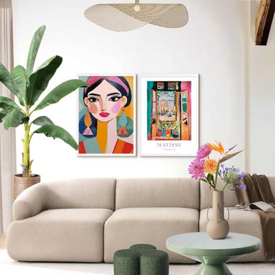 Bild mit Rahmen REINDERS "Matisse Open Window set", bunt (farbe bild(er): mehrfarbig), B:50cm H:70cm T:2,2cm, MDF, Bilder, Wohnzimmer - Mehrfarbig - MDF - Berühmte Künstler - 50x70 cm