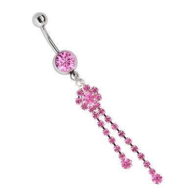 Bauchnabelpiercing ADELIA´S "Piercing Bauchnabelpiercing", rosa, Piercings, Damen, onesize, Chirurgiestahl, Zirkoniakugel mit Ketten Blumen Stein Anhänger