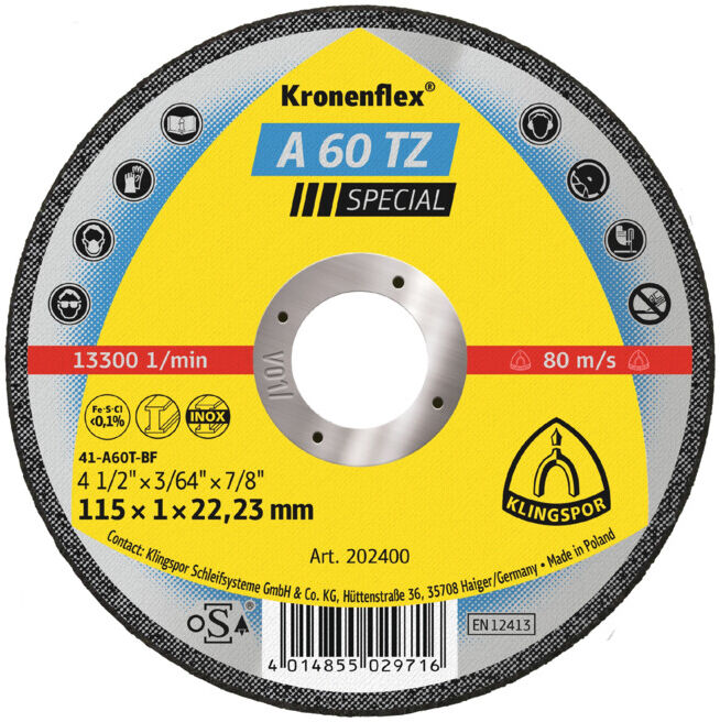 Disque de coupe Klingspor A 60 TZ115 x 1 x 22,23 mm plat (202400)