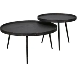 Couchtisch 2er-Set Metonira, strukturiertes Metall, modern Vintage-Look, Schwarz-Bronze, erhöhter Rand