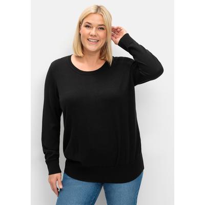 Rundhalspullover SHEEGO "Rundhalspullover", Damen, Gr. 48/50, schwarz, 60% Viskose, 40% Polyester, unifarben, Pullover Rundhalspullover