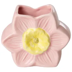 RICE Keramikvase mit fröhlichem Blumenmuster, 13 x 7 x 10,5 cm, rosa/gelb