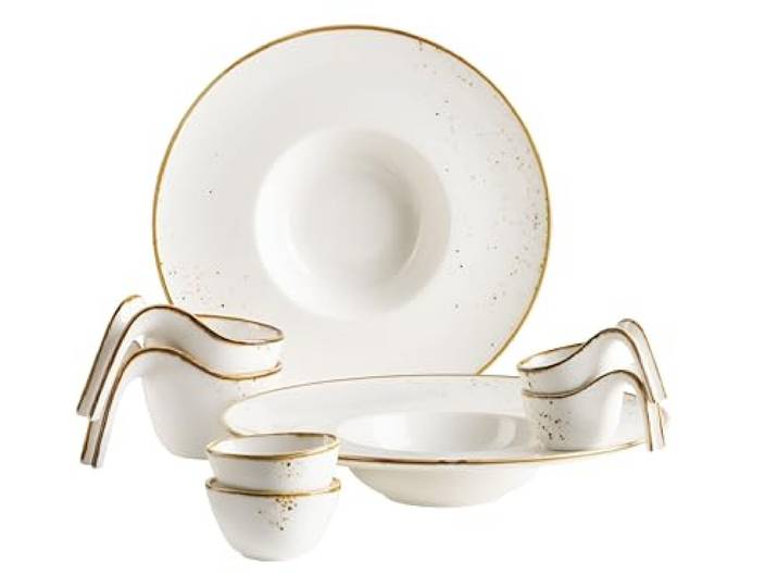 MÄSER, Serie Pintar, 8-teiliges Gourmetset, Snacking Set im Vintage-Stil, Porzellan, braun