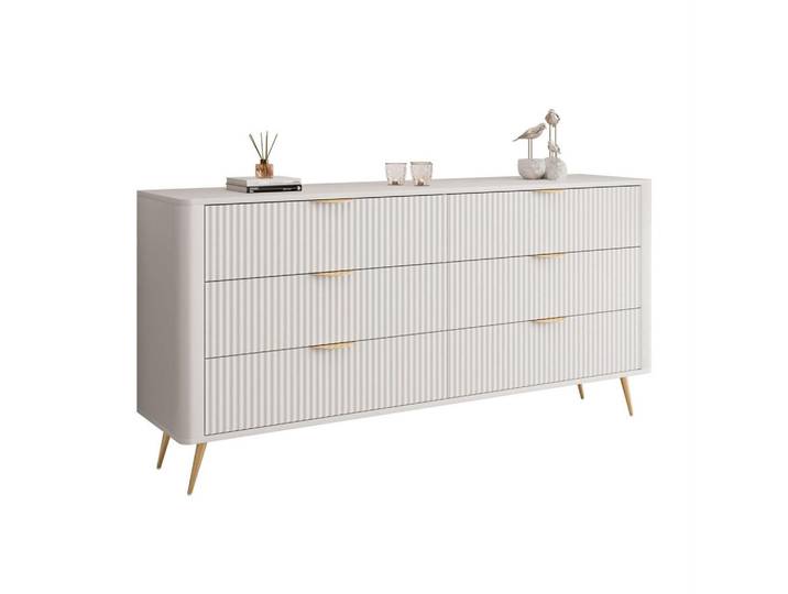 Lookway Sideboard Scarlett 6S MIT Schubladen Beige + Gold, Beige, 163x81x38 cm, Kleinmöbel, Kommoden, Sideboards