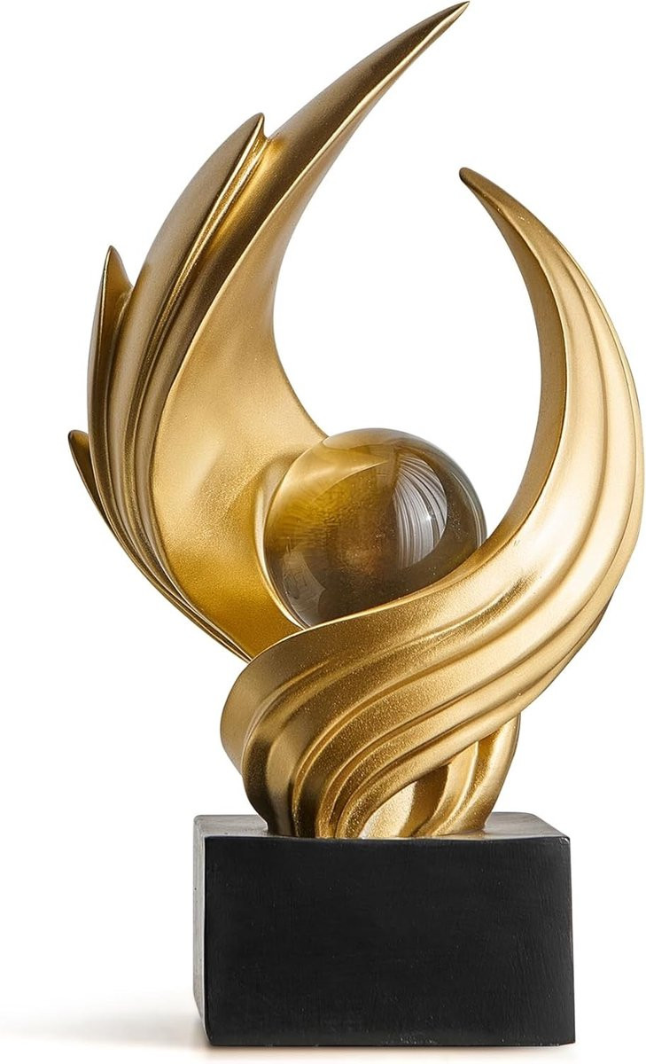 Moderne Abstracte Sculptuur van Hars, Gouden Decoratief Beeld voor op de Tafel
