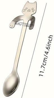 Discount Dollar Deals Stainless Steel Coffee Spoon, Cute Cat Shape Teaspoon, Ice Cream Mini Spoons silver