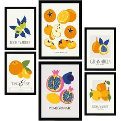 POSTER Set Mit 6 Lebensmittel Und Ernährungs Runde Früchte Natur Und Botanikdrucke Für Innenarchitektur A3 & A4 Schwarzer Rahmen
