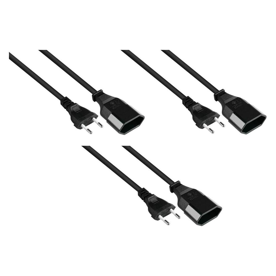 Varia Euro-Verlängerung Euro-Stecker Typ C an Euro-Buchse, schwarz, 0,75mm², 1m - 3er Spar-Set (1 m, CEE 7/3) (407229)
