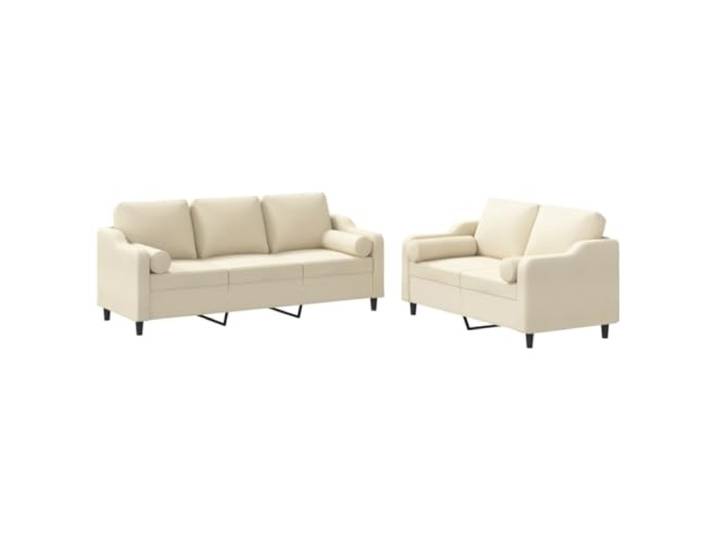 Makastle 2er Set Sofa Couchgarnitur mit Kissen Creme Stoff