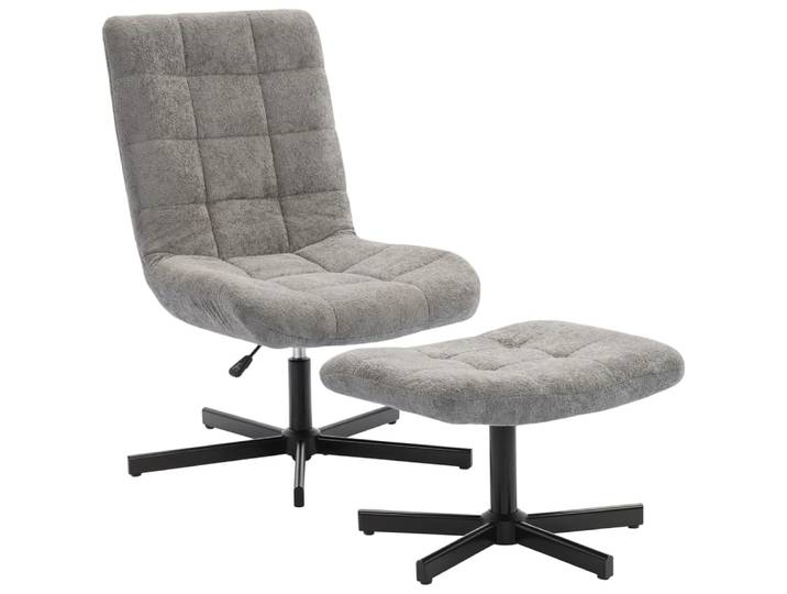 Fauteuil salon avec repose-pieds dossier inclinable velours gris
