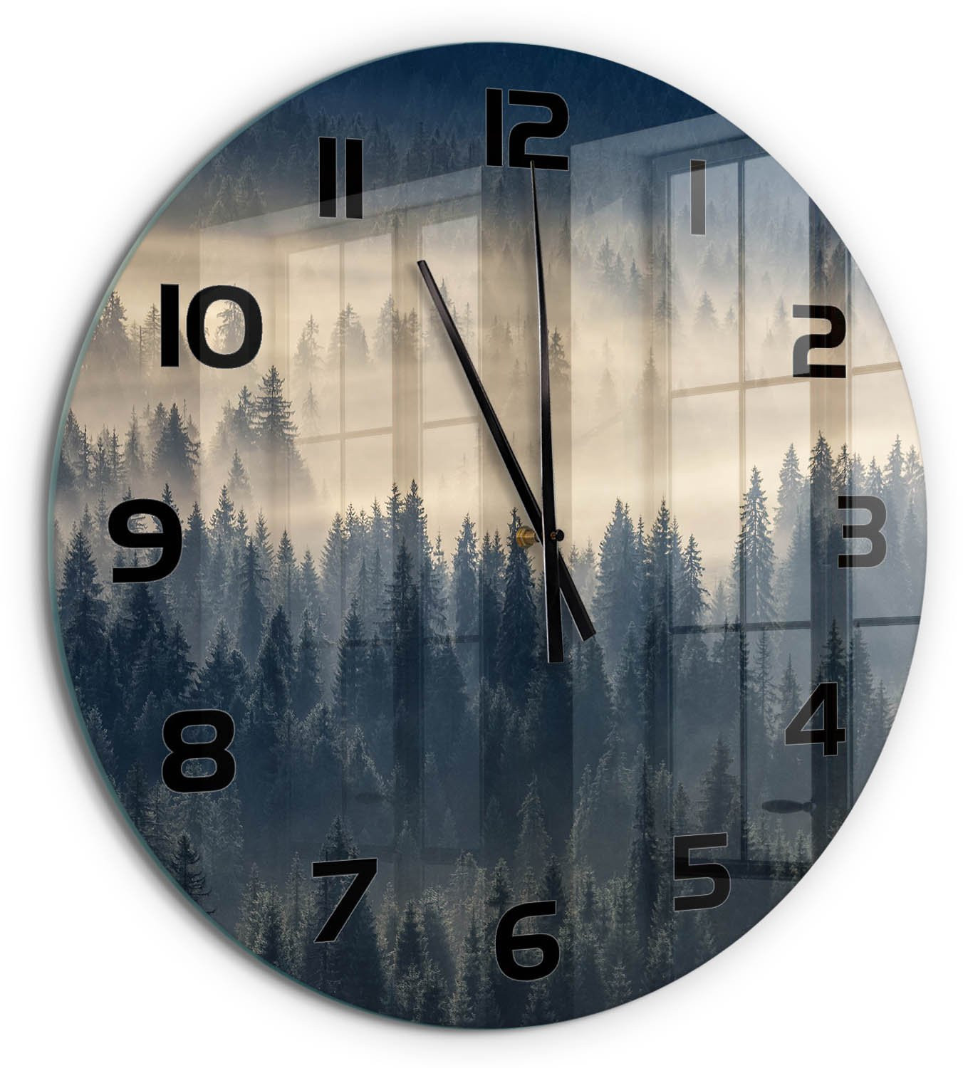 Tulup Wandklok Mist boven het bos - Grijs - Diameter: 60 cm