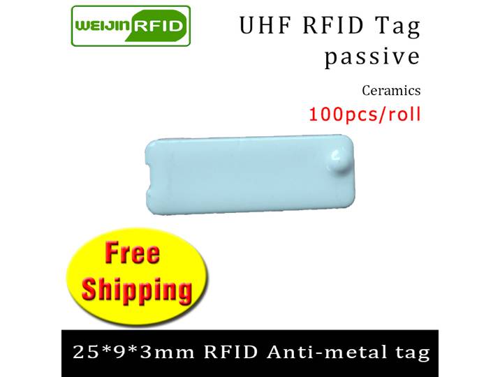 100 pièces UHF RFID anti étiquette métallique 915 mhz 868 mhz Alien EPCC1G2 6C transporteur 25*9*3mm rectangle céramique carte à puce étiquettes RFID passives