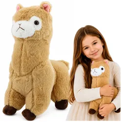 Plüsch-Alpaka-Lama-Plüschtier, Kuscheltier, weiches Fell, cremefarben, 38 cm