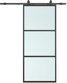 Klair Living Full Lite Frosted Glass Steel Sliding Barn Door with Hardware Kit