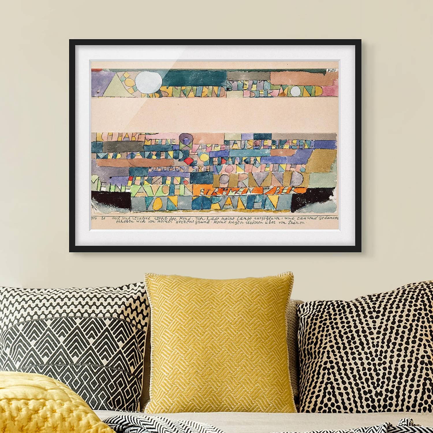 home24 Paul Klee Der Mond II Abstracte Poster met Houten Frame, Multicolour, 70 x 50 cm