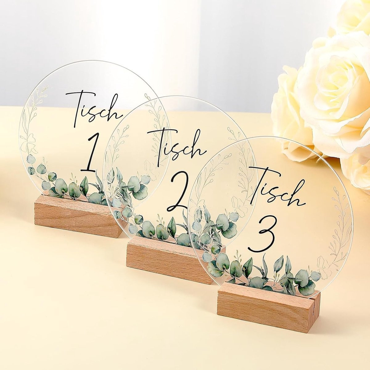 12 sets acryl tafelnummering met eucalyptus design en standaard voor bruiloften, verjaardagen en feesten