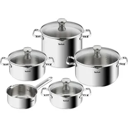 Tefal Duetto Plus Topf-Set 9-teilig, Edelstahl-Kochgeschirr mit innerer Messmarkierung, Pfannenset + Topfset, Silber