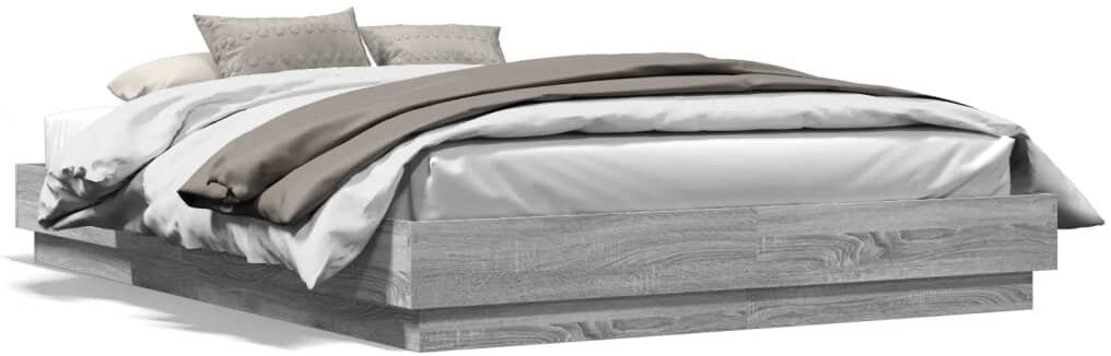 17 Stories Bed Frame With LED Lights Grey Sonoma Kingsize (5')